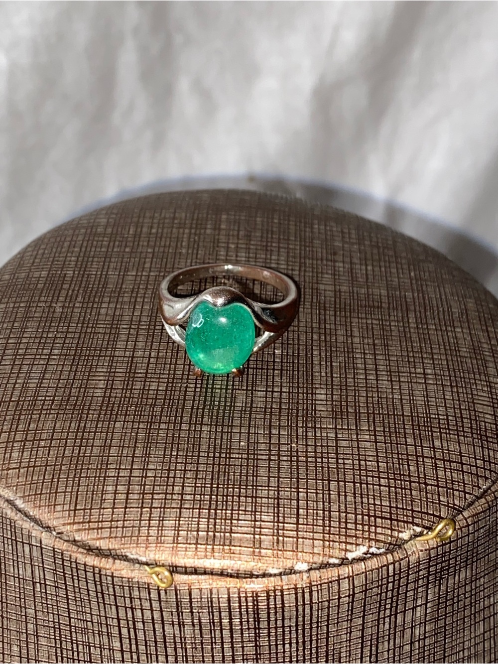 Silver Ring with Green Heart Gemstone